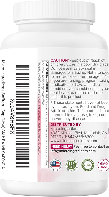 Micro Ingredients Saffron+ Advanced Supplements, 60 Vegetarian Capsules