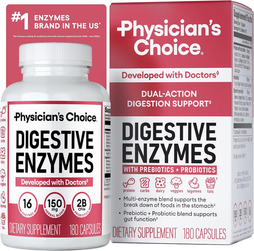 Physician's CHOICE Digestive Enzymes for Bloating & Digestion - Fast-Acting 16 Enzyme Formula with Organic Prebiotics & Probiotics for Gut & Digestive Health - Meal Time Discomfort Relief - 90 CT