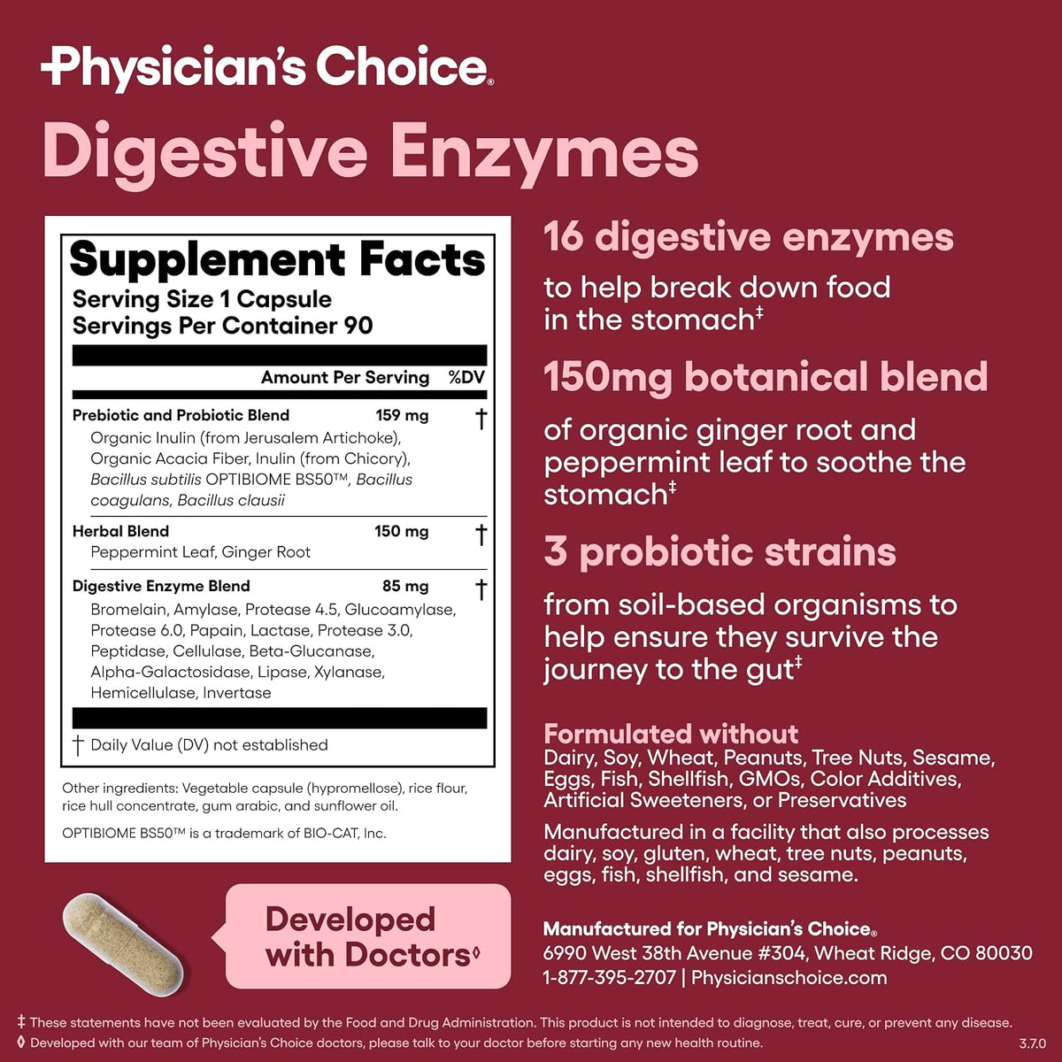 Physician's CHOICE Digestive Enzymes for Bloating & Digestion - Fast-Acting 16 Enzyme Formula with Organic Prebiotics & Probiotics for Gut & Digestive Health - Meal Time Discomfort Relief - 90 CT