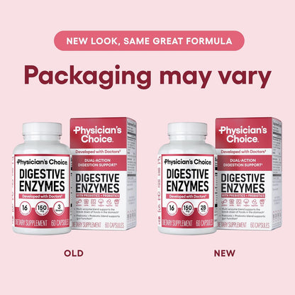 Physician's CHOICE Digestive Enzymes for Bloating & Digestion - Fast-Acting 16 Enzyme Formula with Organic Prebiotics & Probiotics for Gut & Digestive Health - Meal Time Discomfort Relief - 90 CT