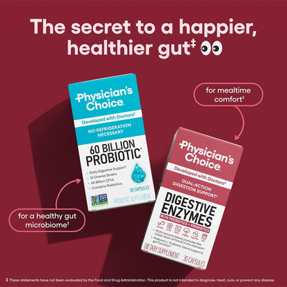 Physician's CHOICE Digestive Enzymes for Bloating & Digestion - Fast-Acting 16 Enzyme Formula with Organic Prebiotics & Probiotics for Gut & Digestive Health - Meal Time Discomfort Relief - 90 CT