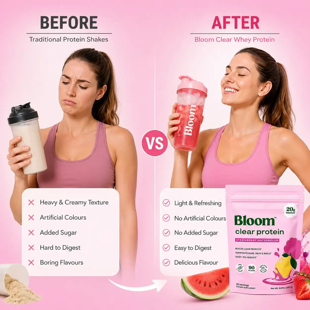 Bloom Nutrition Clear Protein - Clear Whey + Collagen Protein Blend | 20g Protein, 90 Calories, 0g Sugar, Light & Refreshing Fruity Drink | Protein for Women