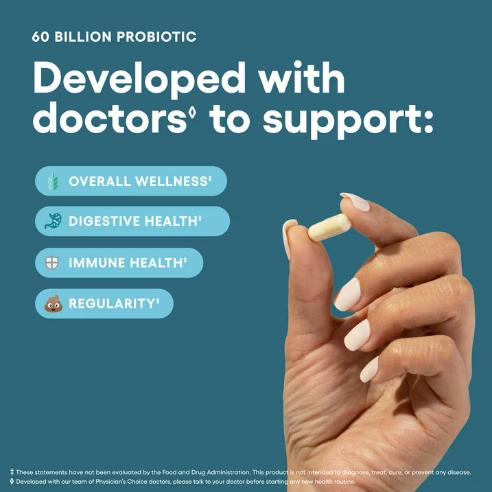 Physician's CHOICE Probiotics 60 Billion CFU - 10 Strains + Organic Prebiotics - Immune, Digestive & Gut Health - Supports Occasional Constipation, Diarrhea, Gas & Bloating - for Women & Men - 30ct
